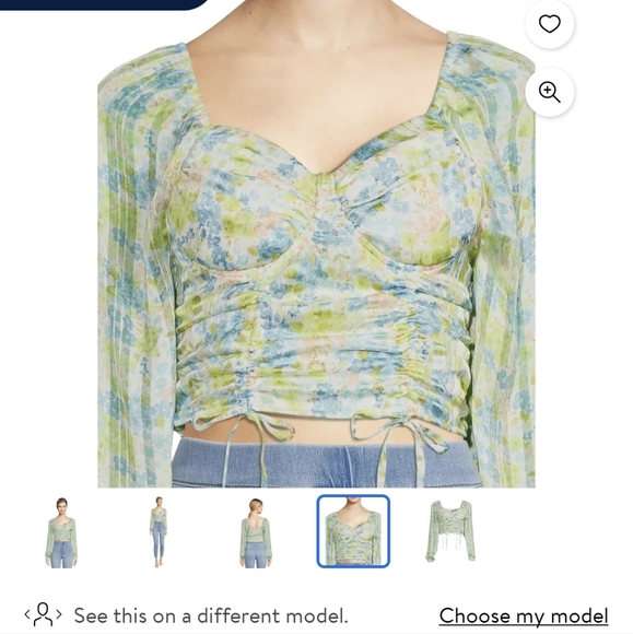 Madden NYC crop ruched top elasticized back padded cups balloon sleeves sz L - Picture 8 of 11